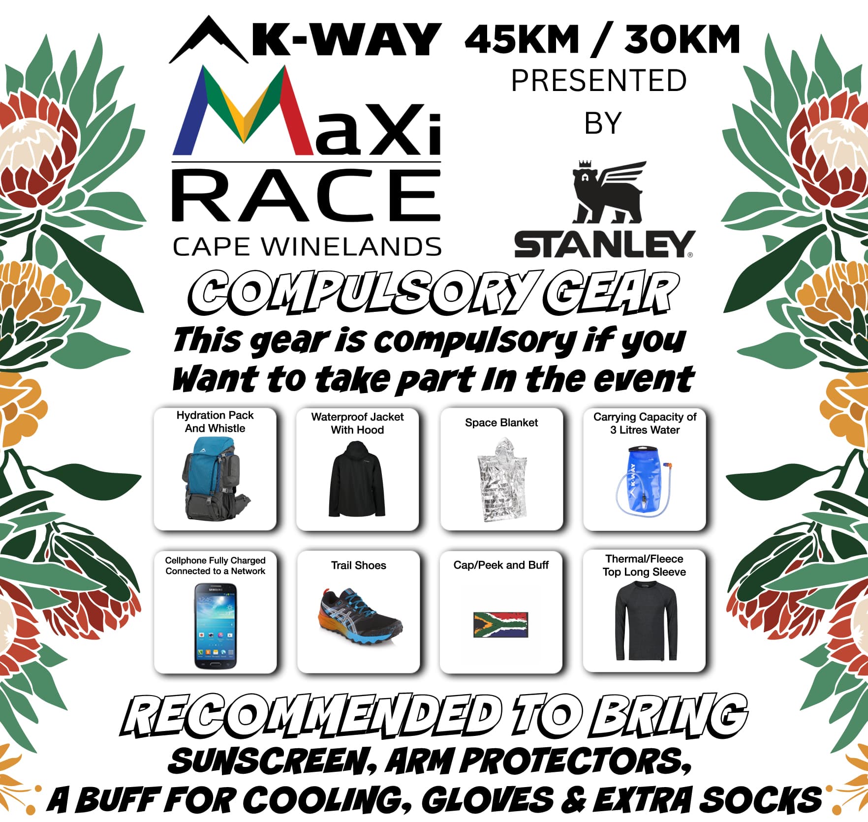 Compulsory gear layout for ultra marathon